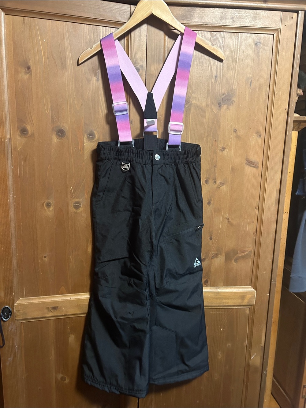 Gerry Kids Black Snow Pants with Pink-to-Purple Suspenders, Small 7/8